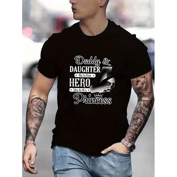 Daddy Daughter Hero Princess Graphic for Men Short Sleeve Casual T-Shirt