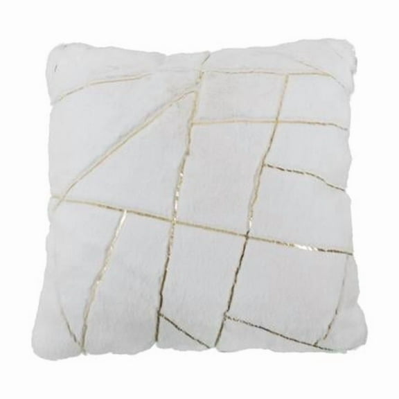 18 x 18 in. Faux Rabbit Fur Square Pillow, White & Gold