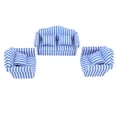 thumbnail image 3 of Miniature Sofa, Dollhouse Sofa Set Light Color Strip Fine Workmanship 3Pcs Delicate Long Life Span 1:12 Eye Catching With Throw Pillow For Decoration Blue, 3 of 8