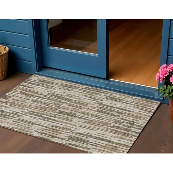 HomeRoots 584086 3 x 5 ft. Abstract Washable Indoor & Outdoor Rectangle Area Rug, Brown & Taupe