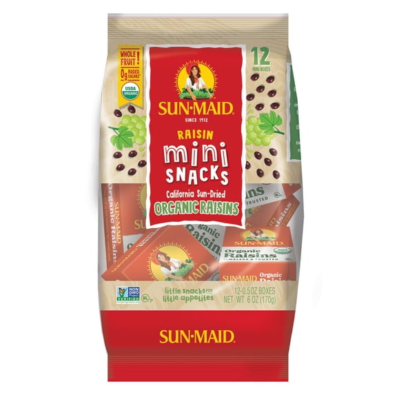 Sun-Maid Organic California Sun-Dried Raisins, Dried Fruit, 0.5 oz, 12 Count