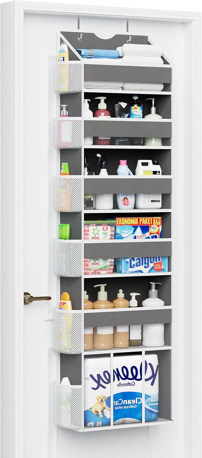 FOUKUS Over The Door Organizer 6 Clear Pockets, Gray photo 8