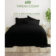 thumbnail image 2 of 30-inch Extra Deep Pockets - Pure Giza Cotton Split King Size, Black Color Bedsheet Set - 600-Thread-Count, 7-PC [1 flat sheet, 2 fitted sheets, 2 pillowcases], 2 of 7
