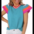thumbnail image 1 of Suéter Ligero de Punto Holgado con Cuello Redondo Informal de Corta de Verano para Mujer. Azul Pavo Real S, 1 of 7