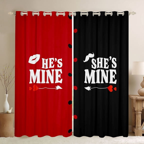 jejeloiu Love Couple Black Out Curtains,Happy Valentines Day Curtains Pack of 2 (42x63 Each),Red Black Bedroom Curtains For Girls Boys,Microfiber Bedroom Decor