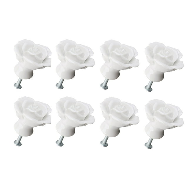 MasteelfCA 8pcs Rose Shaped Ceramic Kitchen Cupboard Cabinet Drawer Door Knobs Pull Handles (White)
