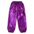 thumbnail image 4 of TiaoBug Kids Girls Boys Modern Jazz Hip Hop Dance Costumes Shiny Metallic Dance Pants Trousers Leggings Purple 120, 4 of 7