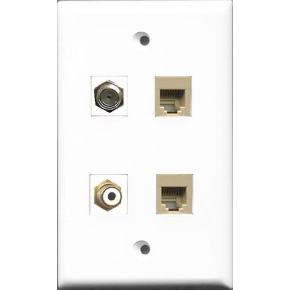 RiteAV 1 Port RCA White and 1 Port Coax Cable TV- F-Type 2 Port Phone RJ11 RJ12 Beige Wall Plate