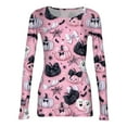 thumbnail image 6 of JGNGSHN Womens Long Sleeve Halloween Tops Casual Crewneck Stretch Fitted Ribbed Knit Trendy Pumpkins Skull Printed Basic Tee Going Out Top, 6 of 8