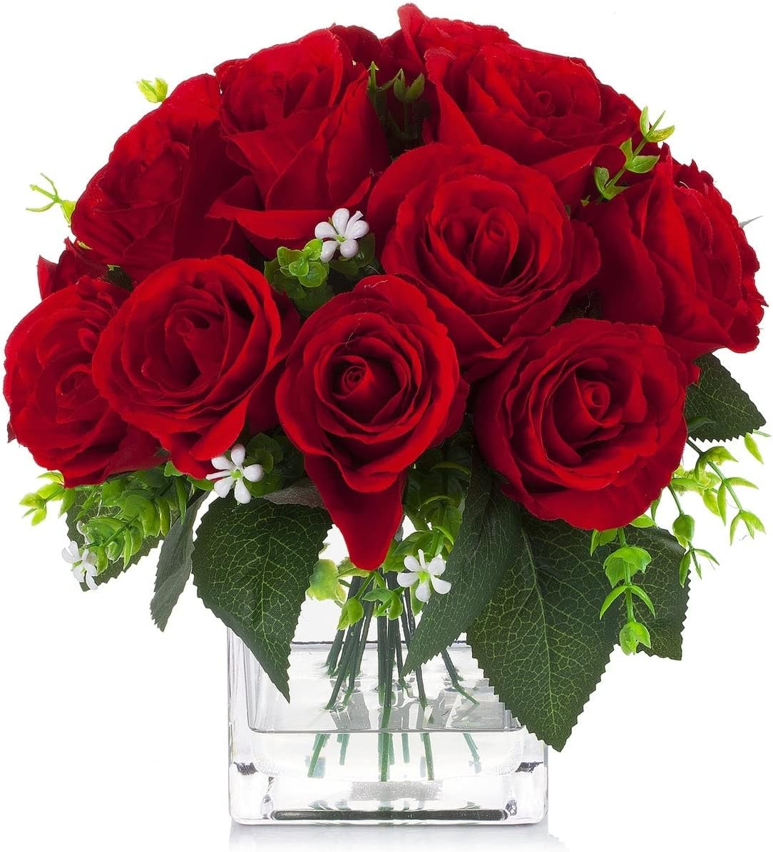 Artificial Flowers 18 Heads Silk Roses Flowers Arrangement In Clear