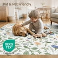 thumbnail image 4 of ODIKA 6'x9' Green Botanical Floral Neutral Washable Area Rug Vintage Motifs With Delicate Branch And Scattered Wildflower for Family Room, Living Mater Bedroom, Non-Slip, Easy Care, 4 of 7
