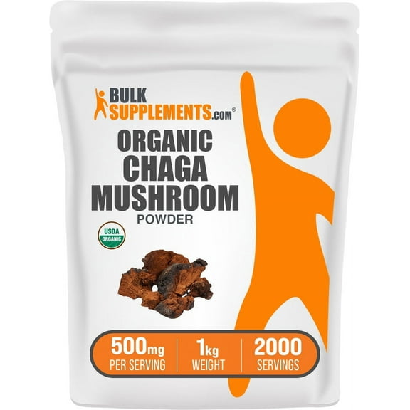 BulkSupplements Organic Chaga Mushroom Powder - 500mg per Serving - 1 Kilogram (2.2 lbs) - 2000 Servings