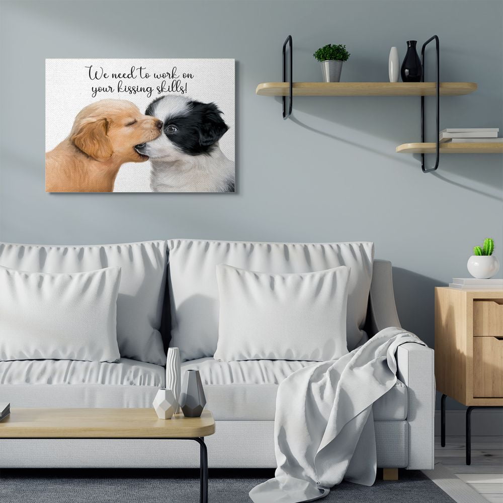 Stupell Industries Puppy Love Kiss Skills Phrase Young Love Quote Canvas Wall Art Design by Ziwei Li