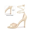 thumbnail image 2 of BLISSFUL STEP Women's Shoes Satin Stiletto Heels Lace Up Open Toe Sandals Champagne 9, 2 of 5