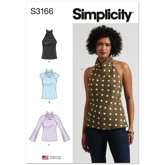 Simplicity Sewing Pattern 3166 - Misses' Cowl Neck Top with Sleeve Variations, Size: Y5 (18-20-22-24-26)