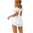 thumbnail image 5 of Women Short Jumpsuit, Short Sleeve Off-shoulder Solid Summer Playsuit for Party Club, 5 of 10