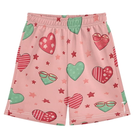 Stars Hearts Pattern Athletic Shorts Breathable with Comfort Fit Drawstring Casual Sweatshorts X-Large