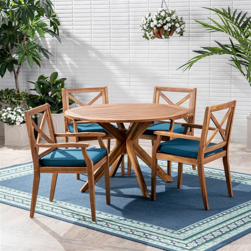 5-Pc Outdoor Dining Set in Teak and Blue Finish - Walmart.com - Walmart.com