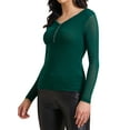 thumbnail image 4 of Women's Semi Sheer Long Sleeve Ruched V Neck Sequin Panel Casual Party Shirt Top S Green, 4 of 6