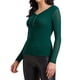thumbnail image 4 of Camisa de fiesta casual de manga larga semi transparente para mujer con panel de lentejuelas y escote en V, color verde L, 4 of 6