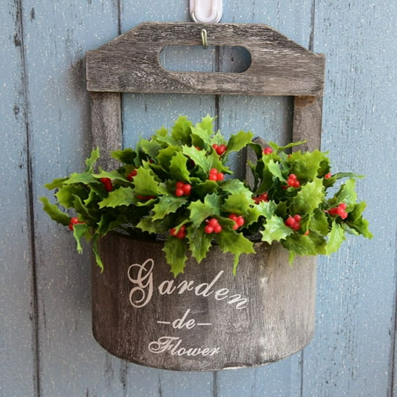 Farmhouse Wall Mounted Planter Hanging Rattan Holder for Indoor Outdoor Garden Floral Display