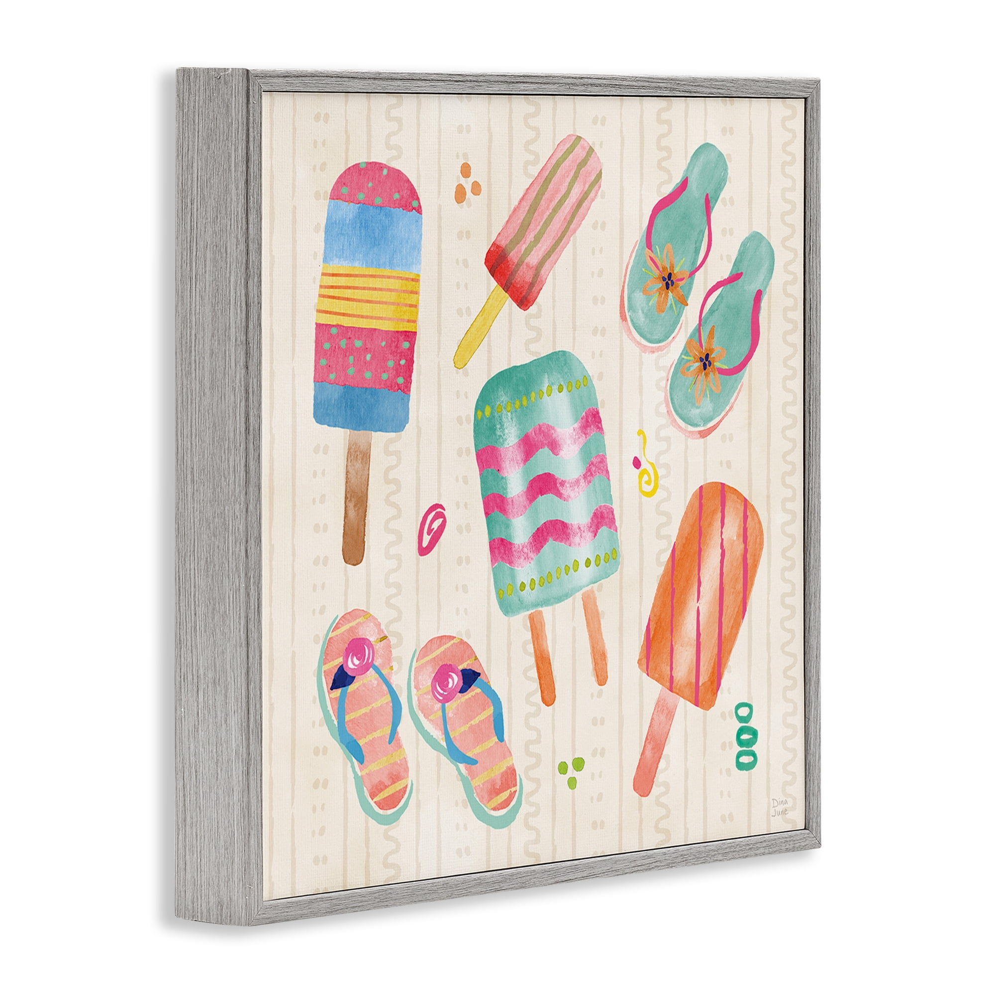 Stupell Industries Summer Popsicles & Sandals Gray Framed Giclee Art, design by Dina June
