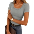 thumbnail image 2 of Weikingp Tight Fitting Shirts For Women，Scrub Undershirt Short Sleeve Business Casual Outfits Full Length Tops For Women Gym Workout Tops Slim Fitted Casual Shirts Gray L, 2 of 8