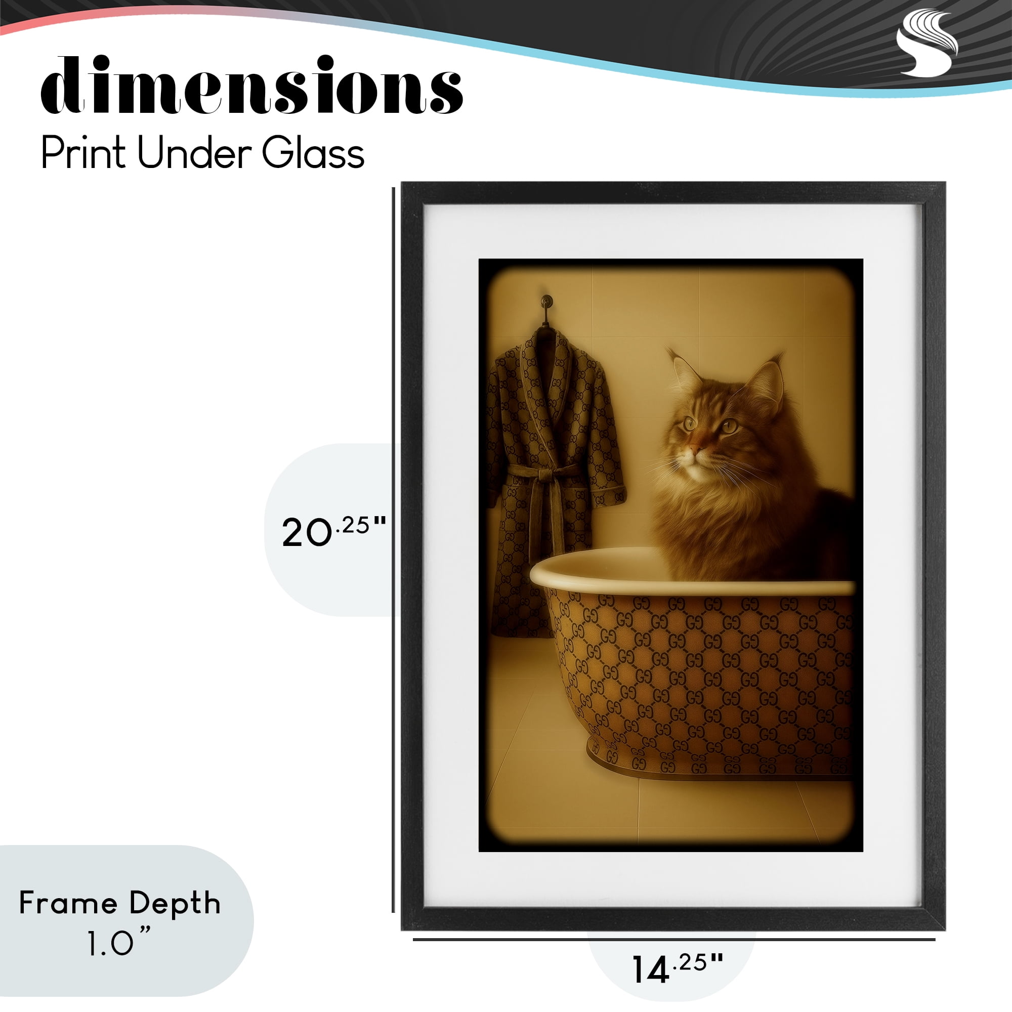 Stupell Industries Couture Main Coon in Luxury Tub Black Framed Print Under Glass, design by Grotto Studios
