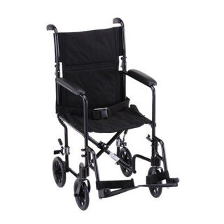 Transport Chair 19  Seat Width Lightweight Aluminum with Swingaway Footrests Wt Cap 300 lb (Black)