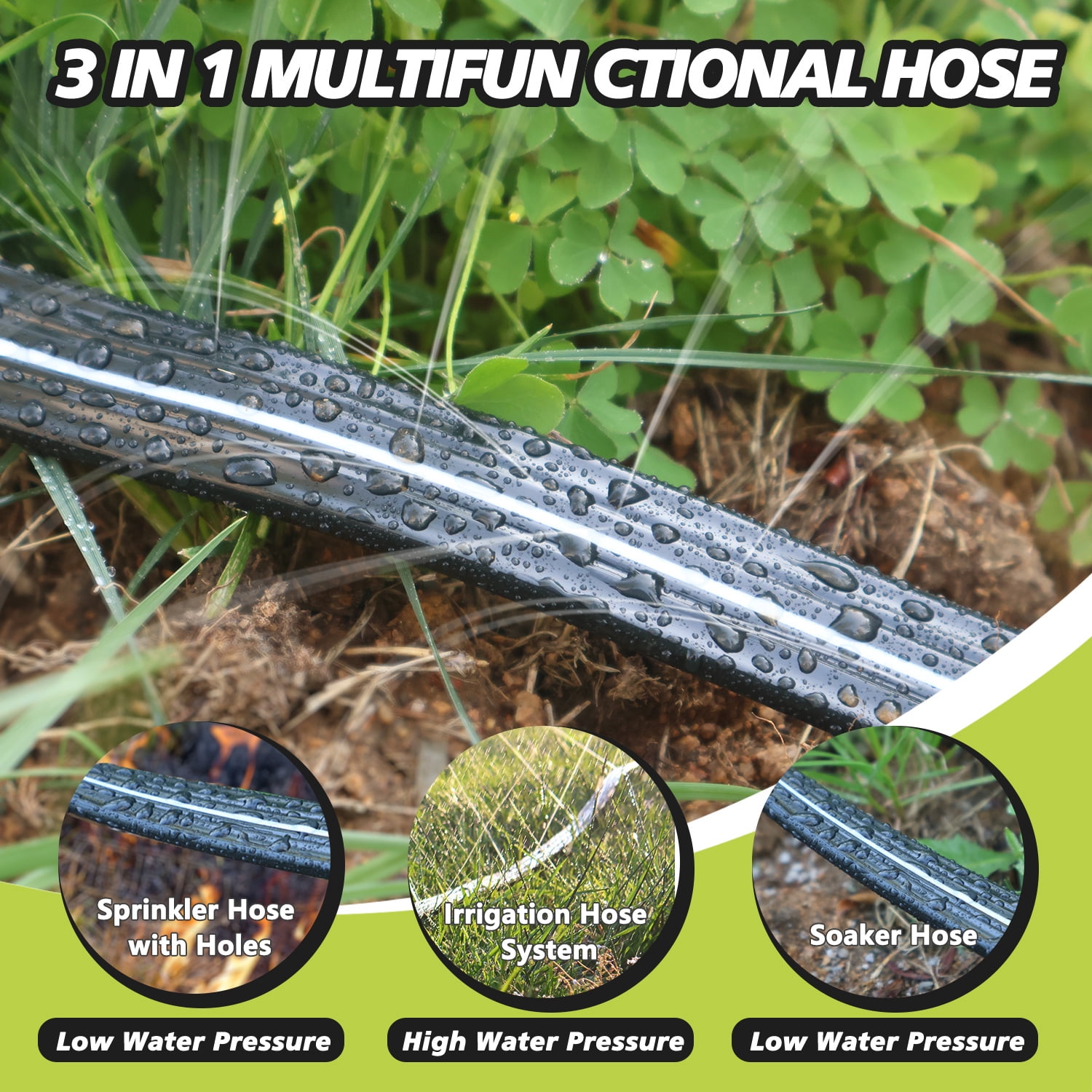 Sprinkler Soaker Hose 50FT for Lawn Watering Garden Soaker hose with holes - Heavy Duty Sprinkler Hose, Efficient Saving Water Hose for Garden Lawn Irrigation System with Hose Stakes