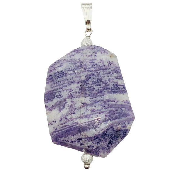 Purple Flower Sodalite Sterling Silver Pendant | Purple/White | 2 1/4" Long |