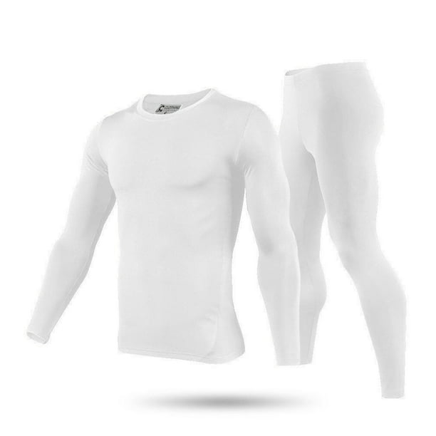 Men’s UltraSoft Tagless Fleece Lined Thermal Top & Bottom Underwear Set, White, Large Walmart