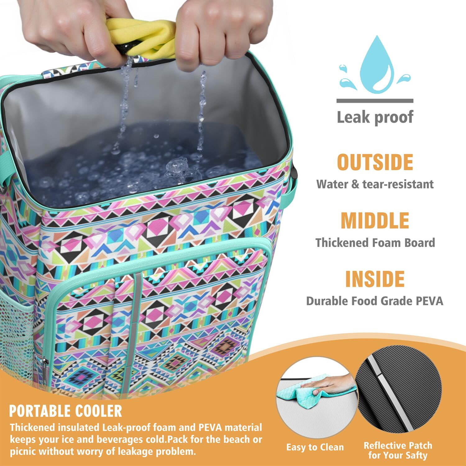 Travel Cooler Bag - Boho Bohemia Pioneer Flower Geometric Line Art Camping Beer Cooler Backpack with Bottle Opener- Waterproof Insulated Picnic Backpacks - Cooler Bag for Beach