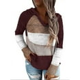 thumbnail image 5 of Autumn Patchwork Hooded Sweater Women Casual Long Sleeve Knitted Sweater Top Winter Striped Elegant Pullover Jumpers, 5 of 6