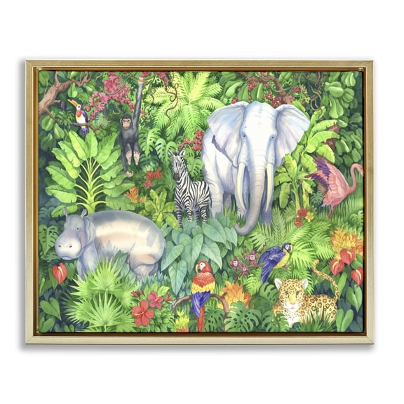 Stupell Industries Coastal Detailed Safari Animal Jungle Gold Floating Frame Canvas Art, 21 x 17, by Paul Brent