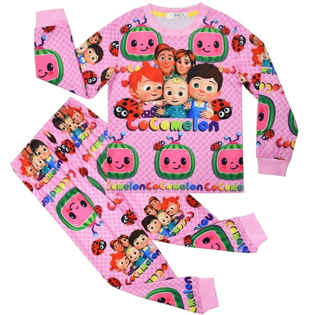 Little Boys And Girls CocoMelon Cartoon Character Print Two-piece Pajamas Children Long Sleeve Christmas Pjs Set Sleepwear Size 3-8 Years