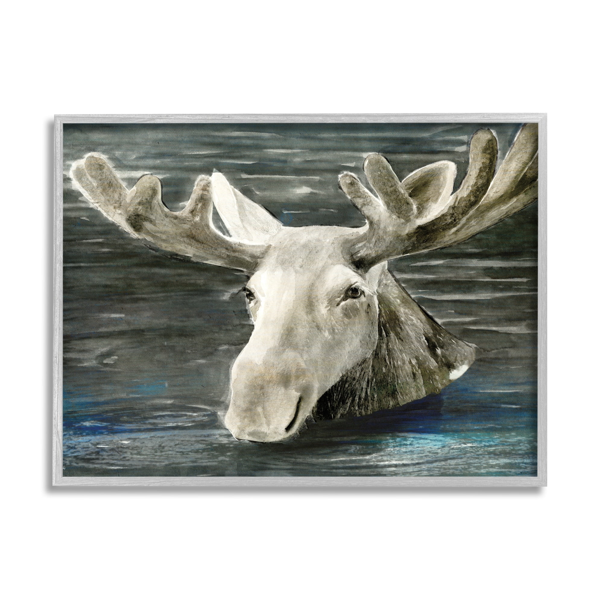 Stupell Industries Swimming Moose Rustic Forest Animal Portrait Lake Water, 20 x 16, Design by Stellar Design Studio