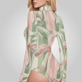 thumbnail image 4 of Pink Green Ribbons Stripe Women's Bodysuit Jumpsuit Mock Turtle Neck Long Sleeve TopsOne Piece Leotards Shirt Yoga Outfits, 4 of 8