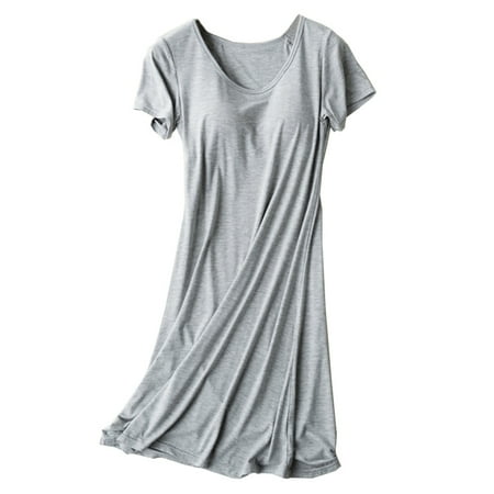 

Women Comfort Sleeveless Pajamas Vest Nightdress Summer Nightdress With Chest Pad Gray L