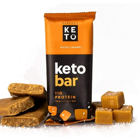 Perfect Keto Bars - The Cleanest Keto Snacks with Collagen and MCT. No Added Sugar Keto Diet Friendly - 3g Net Carbs 19g Fat 11g protein - Keto Diet Food Dessert (Salted Caramel 12 Bars)
