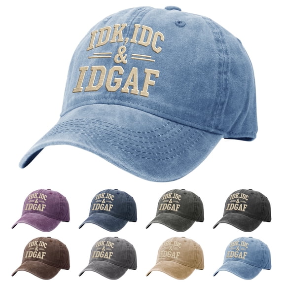 Washed Cotton Baseball Cap with IDK IDC & IDGAF print,Adjustable Vintage Distressed Dad Hat,Curved Brim Casual Trucker Cap for Daily Wear Outdoor Weekend Street Outfit for Men Women