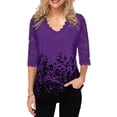 thumbnail image 2 of Minnieouse Blusa Camiseta Manga 3/4 Cuello Estampado Encaje Mujer Blusa Verano Top Prendas para la parte del cuerpo Violeta S Minnieouse AP002096-09, 2 of 5