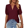 thumbnail image 1 of Camisas de mujer Casual con cuello en V Camisetas Puff Manga corta Verano Tops Túnica Blusas S-XXLWine RedXX-Large esquí esquí Gafas de esquí, 1 of 4