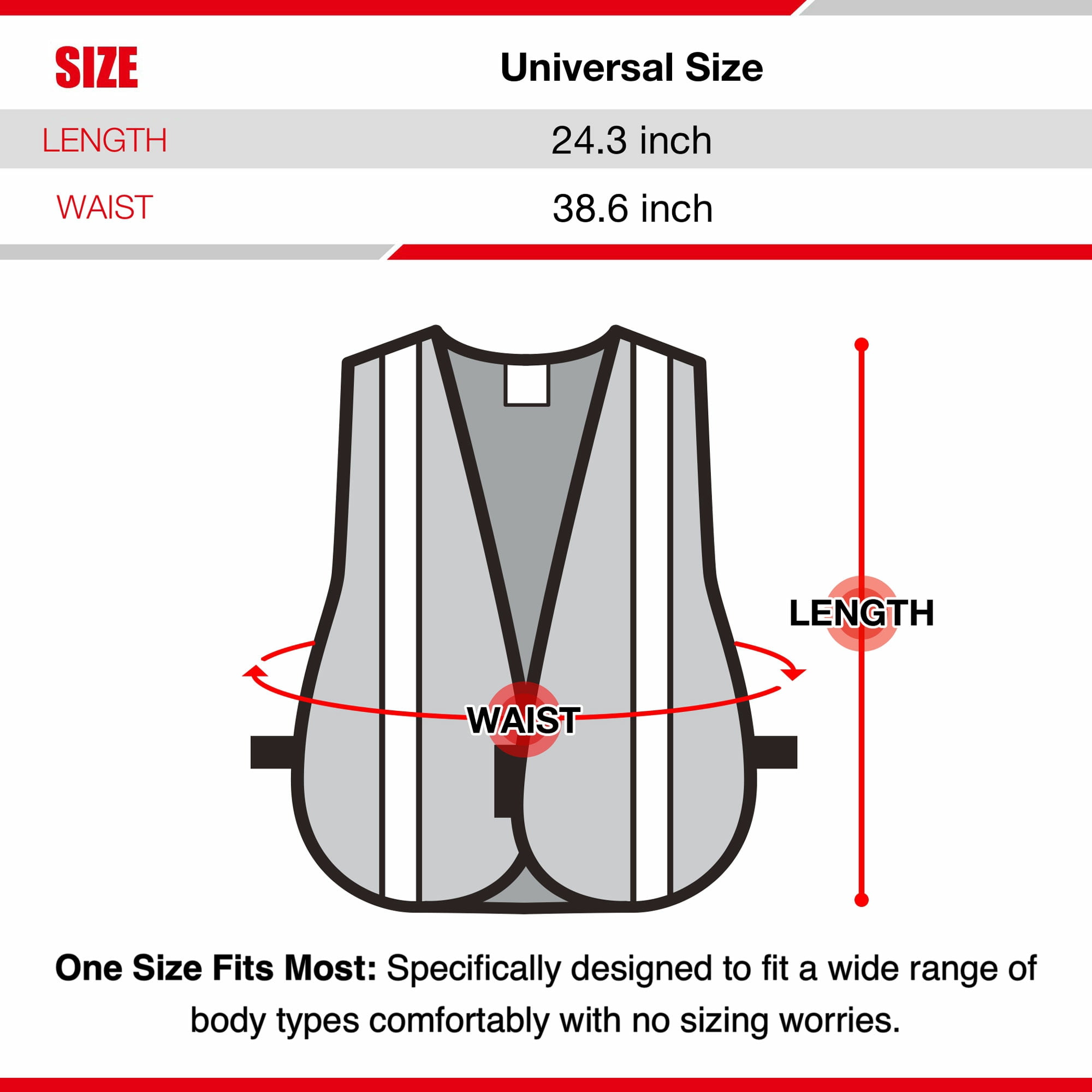 KAYGO Reflective High Visibility Safety Vest, KG0008-10 Silver Stripe, for Men and Women