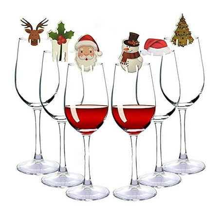 

Jiaroswwei 20Pcs Snowman Elk Horns Christmas Wine Glass Card Cap Cup Mark Party Supplies