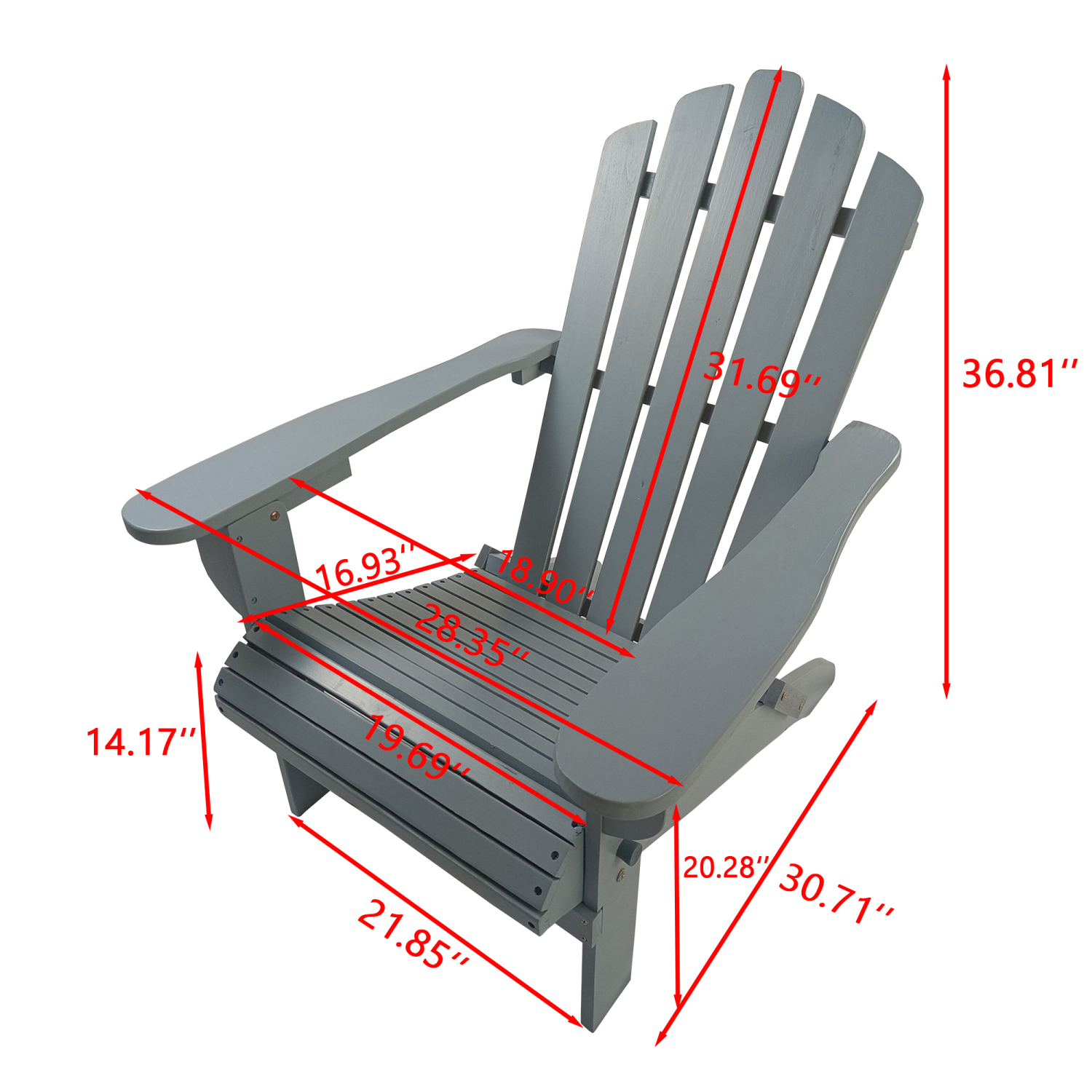 Outdoor or Indoor Wood Adirondack Chair, Foldable, Grey