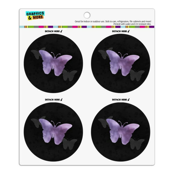 Purple Butterfly Watercolor Silhouette Refrigerator Fridge Locker Vinyl Circle Magnet Set