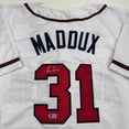 thumbnail image 2 of Autographed/Signed Greg Maddux Atlanta White Baseball Jersey Beckett BAS COA, 2 of 3