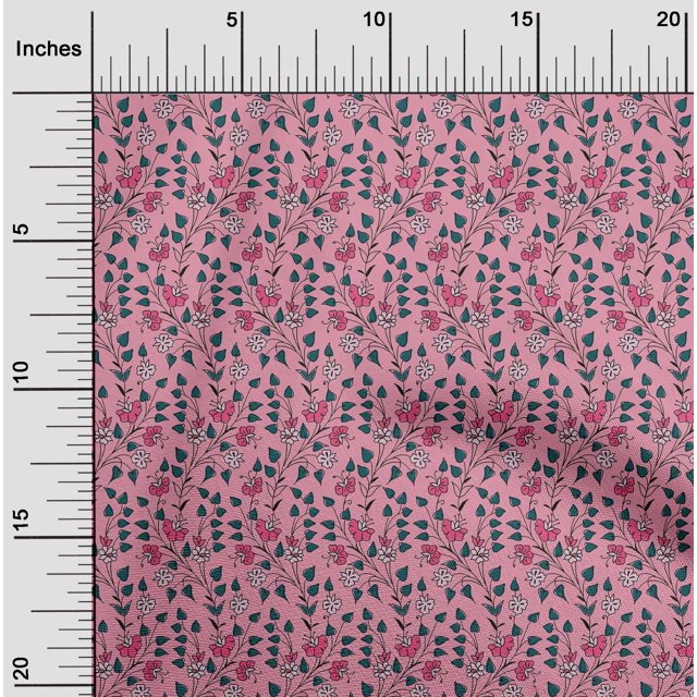 oneOone Polyester Lycra Fabric Leaves & Floral Block Print Sewing Fabric BTY 56 Inch Wide