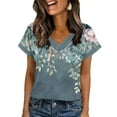 thumbnail image 2 of JTZGDY Cute Womens Tops Fashion V Neck Summer Short Sleeve Floral Pattern Graphic T-Shirts Loose Fit Casual Tunic Blouses Navy#01 XL, 2 of 7